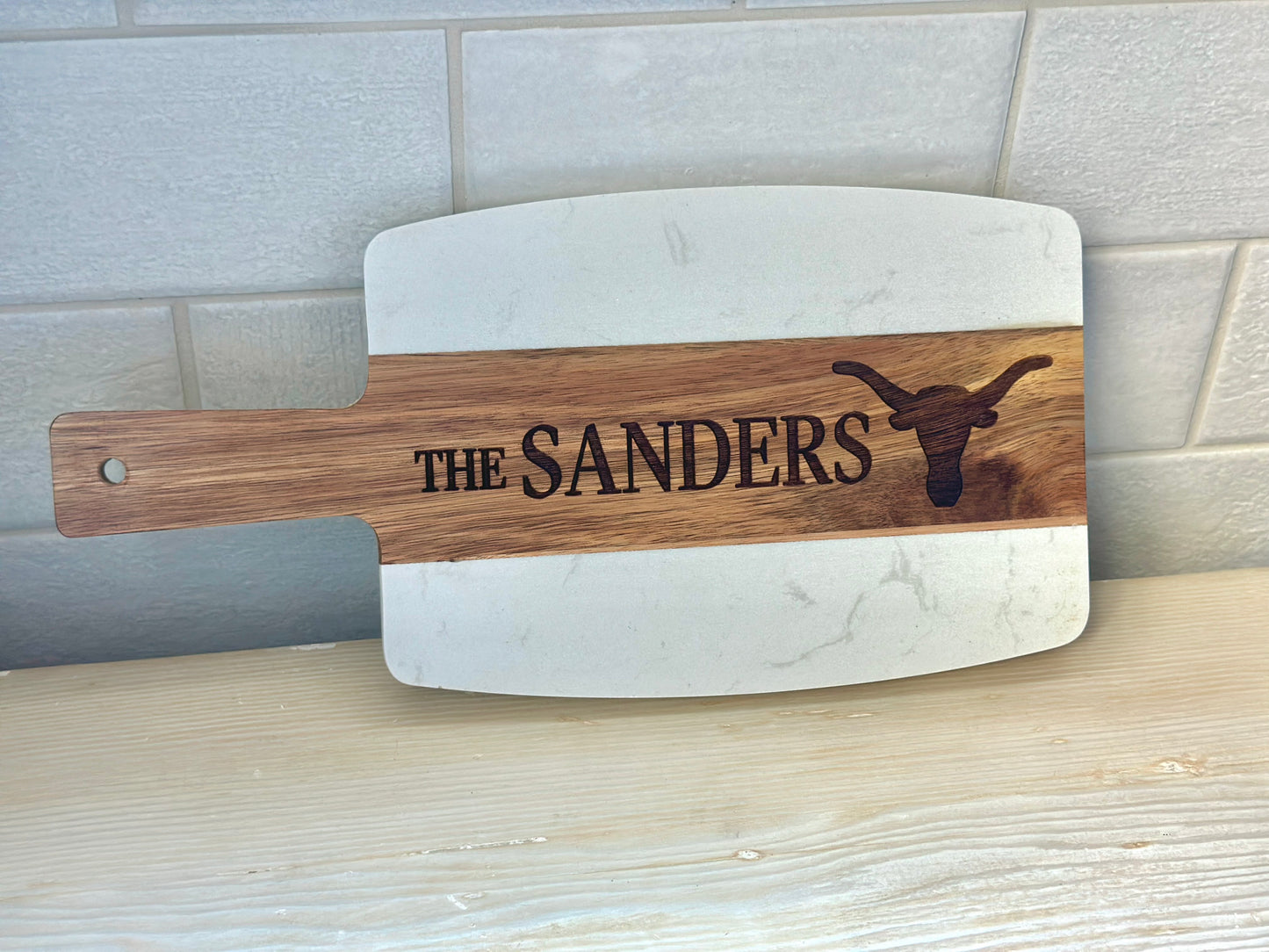 Marble & Acacia Wood Board and Knife Set - Medium (Customizable)