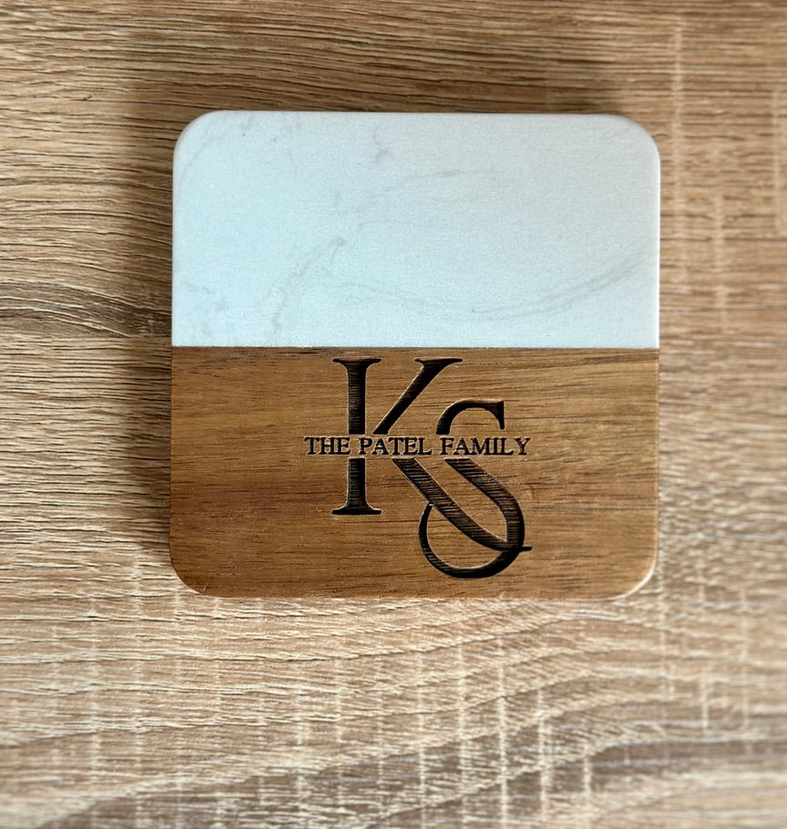 Marble & Acacia Wood Coasters (Customizable)