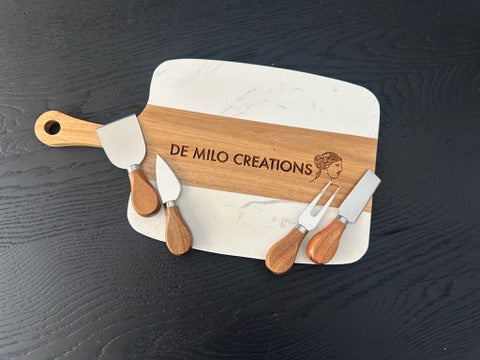 Marble & Acacia Wood Board and Knife Set - Medium (Customizable)